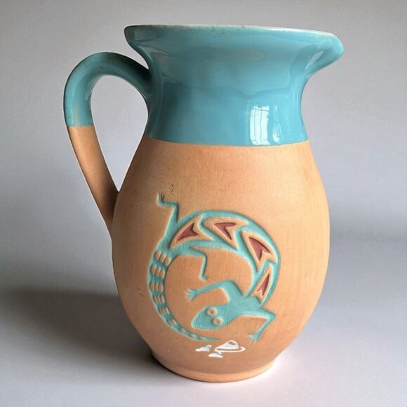 Vintage Other - Vintage Southwestern Pottery Pitcher Vase - Terracotta & Turquoise handcrafted
